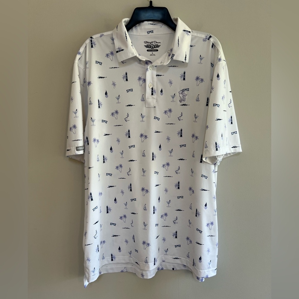 Straight Down Men's Performance Coastal Polo in White, size L